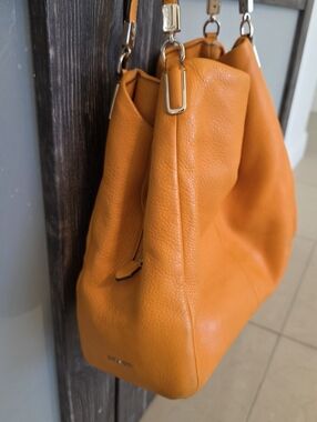 Classic Women's Orange Leather Shoulder Bag